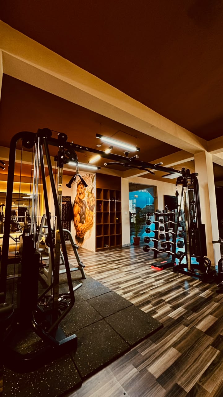 Cable crossover machines and dumbbell area inside EKAAY Fitness